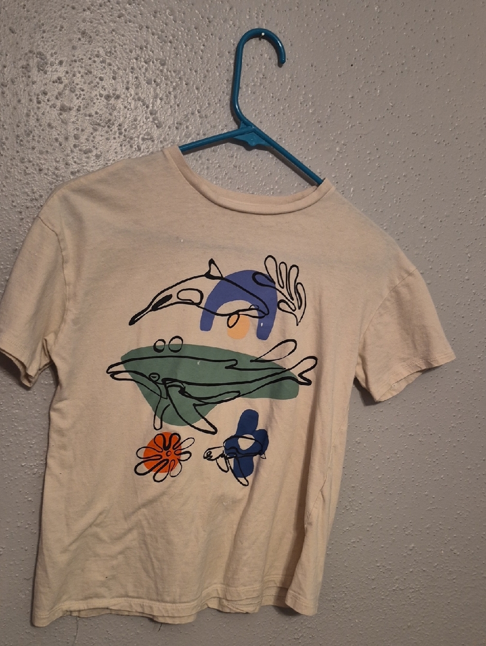 Kids Beige Graphic Whale Tee with Blue & Green Accents